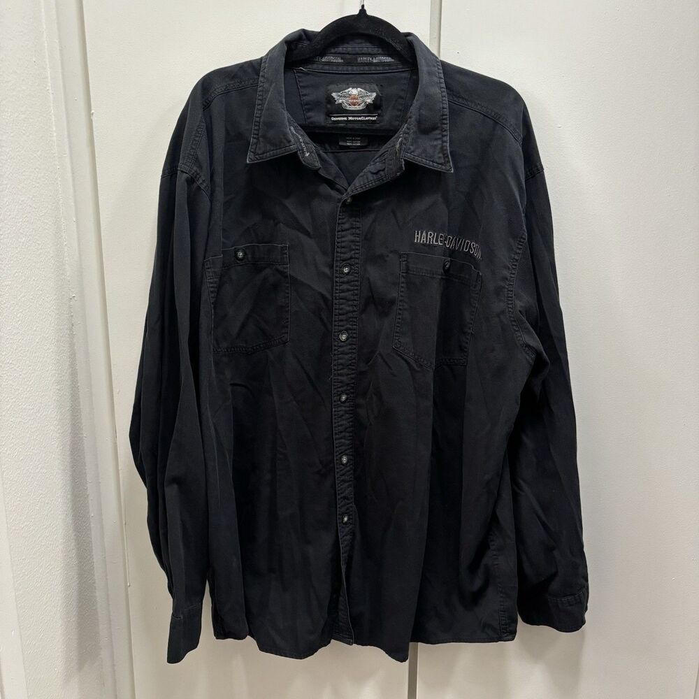Harley Davidson Men's Sz 2XL Long Sleeve Button Down Shirt Black Embroidered